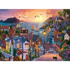 Coastal Town at Sunset 1000 Piece Jigsaw Puzzle