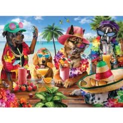 Dogs Drinking Smoothies on a Tropical Beach 1000 Piece Jigsaw Puzzle
